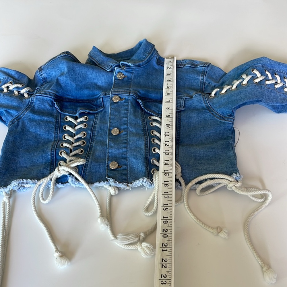 Azalea Wang Lace Up Cropped Denim Jacket Button Front Festival Boho Size S - Picture 8 of 11